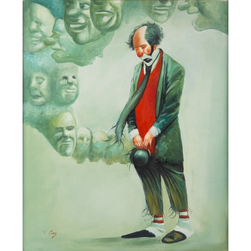 191 - T CRUZ (TWENTIETH CENTURY) OIL ON CANVAS The Clown Signed23 ½” x 19 ½” (59.7cm x 49.5cm), holed... 