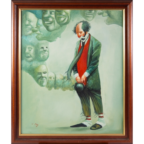 191 - T CRUZ (TWENTIETH CENTURY) OIL ON CANVAS The Clown Signed23 ½” x 19 ½” (59.7cm x 49.5cm), holed... 