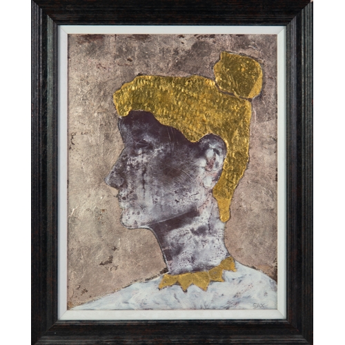 8 - SAX BERLIN OIL PAINTING WITH GOLD LEAF 'Timas' Profile head portrait Signed 'Sax' lower right and in... 