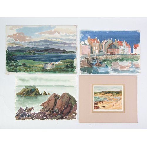 64 - NORMAN C JAQUES (1922-2014) FOUR WATERCOLOUR DRAWINGS 'Harbour Scene - Pittenweim, Fife''Ireland Sou... 