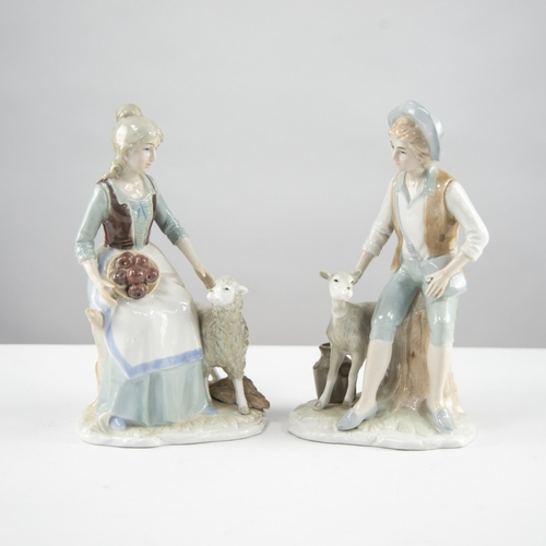 171 - PAIR OF POST-WAR CONTINENTAL PORCELAIN SHEPHERD & SHEPHERDESS FIGURES, 9