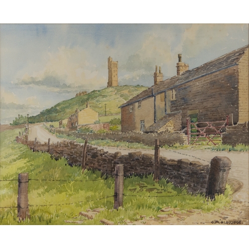 197 - C M ALDRIDGE (EARLY TWENTIETH CENTURY)WATERCOLOUR Castle Hill, Huddersfield with country lane and fa... 