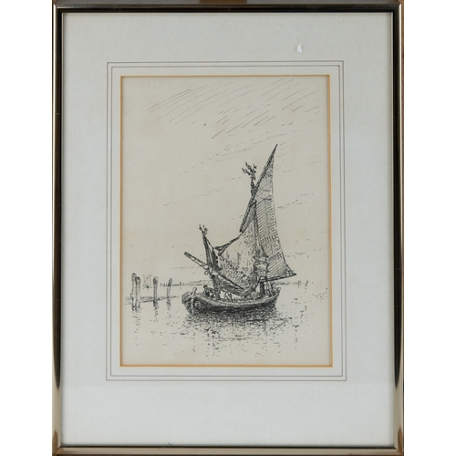 200 - CLARA FREDERICA MONTALBA (1842-1929)PEN AND INK River Barge Signed and dated (18)81, bears hand writ... 