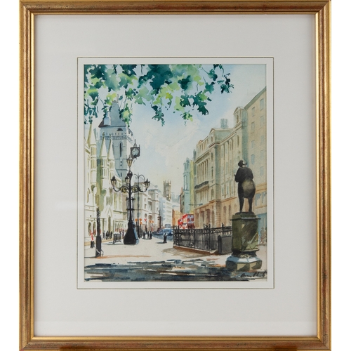 204 - UNATTRIBUTED (TWENTIETH CENTURY) WATERCOLOUROutside the Royal Courts of Justice, LondonIndistinctly ... 