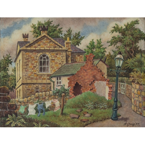 193 - A GREIG (TWENTIETH CENTURY) WATERCOLOUR‘A Welsh Chapel’ Signed and dated (19)77, titled to label ver... 