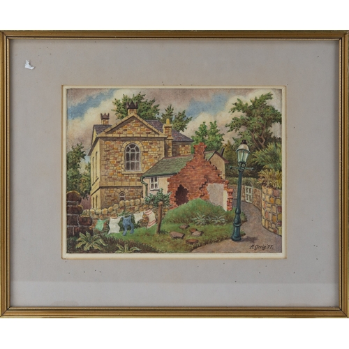 193 - A GREIG (TWENTIETH CENTURY) WATERCOLOUR‘A Welsh Chapel’ Signed and dated (19)77, titled to label ver... 