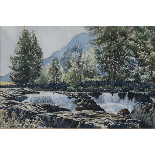 194 - JIM INGHAM RILEY (1928) FOUR WATERCOLOURS Lakeland view Stone barn‘Waterfalls at Hargs. Rath Beck’‘L... 