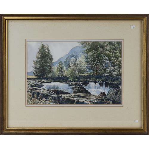 194 - JIM INGHAM RILEY (1928) FOUR WATERCOLOURS Lakeland view Stone barn‘Waterfalls at Hargs. Rath Beck’‘L... 