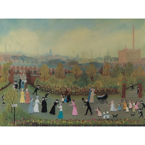 286 - HELEN BRADLEY TWO COLOUR PRINTS‘The Park on May Day’, signed 17 ½” x 23 ½” (44.4cm x 59.7cm)‘Family ... 