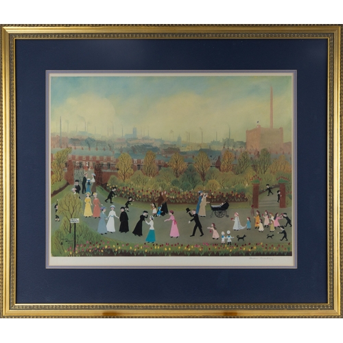 286 - HELEN BRADLEY TWO COLOUR PRINTS‘The Park on May Day’, signed 17 ½” x 23 ½” (44.4cm x 59.7cm)‘Family ... 