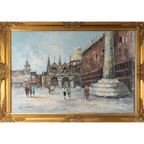 217 - LOUIS CHARLES BASSET (TWENTIETH CENTURY)OIL ON CANVAS St. Marks square, Venice Signed 23 ½” x 35 ½” ... 