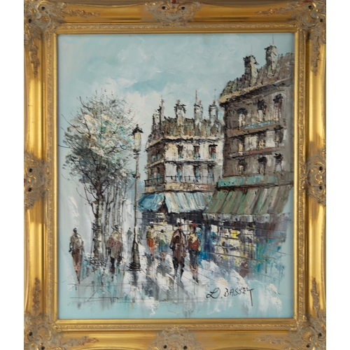 218 - LOUIS CHARLES BASSET (TWENTIETH CENTURY)OIL ON CANVAS Parisienne Street SceneSigned 23 ½” x 19 ½” (5... 