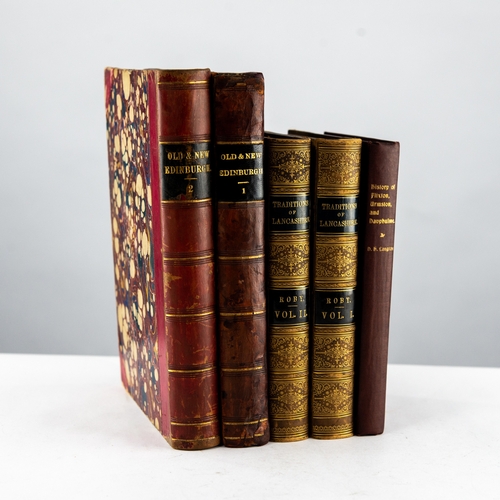 31 - John Roby - Traditions of Lancashire, 2 vol, pub George Routledge 1867, bound in half leather ex lib... 