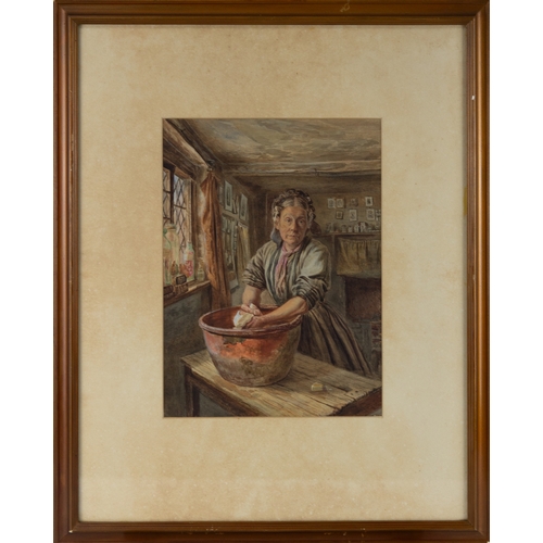 236 - W BRADLEY (NINETEENTH CENTURY)WATERCOLOURAn interior with a woman washing clothes in an earthenware ... 