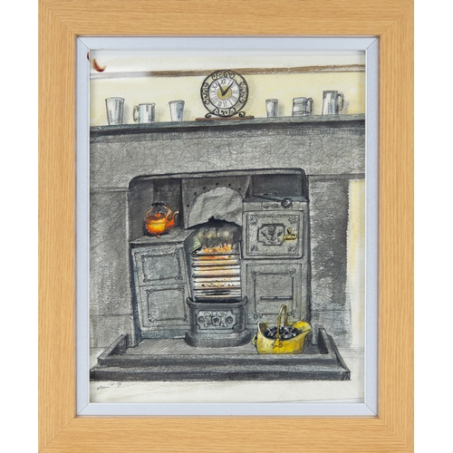 239 - ALBIN TROWSKI (1919-2012) PEN & BLACK INK AND WATERCOLOURStudy of a cast iron fireplace Signed &... 