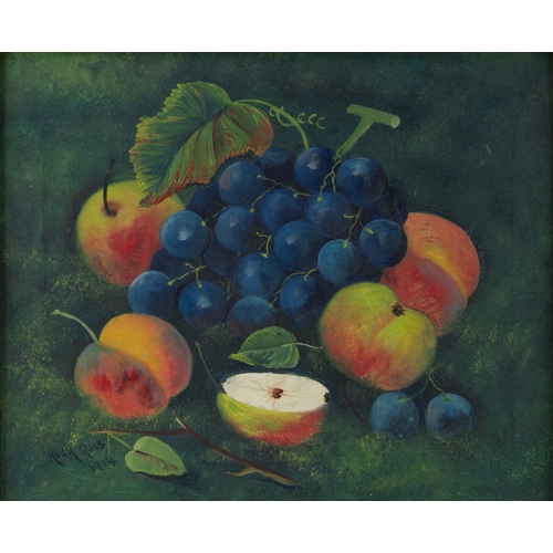 246 - HUGH ROSS (EARLY TWENTIETH CENTURY)OIL ON CANVAS Still-Life, fruit against a mossy bank Signed and d... 