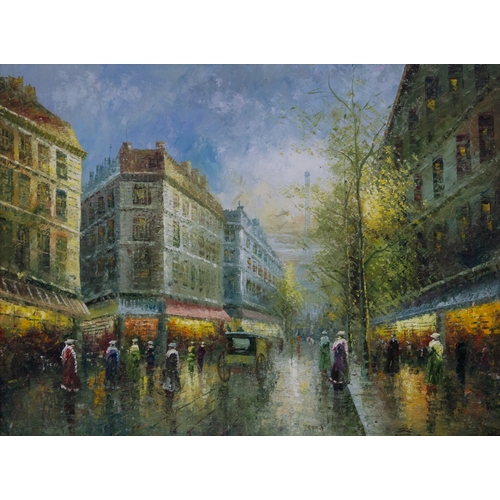 247 - L MACE (TWENTIETH CENTURY)OIL ON CANVAS Parisienne street scene Signed 35 ½” x 47 ½” (90.2cm x 120.6... 