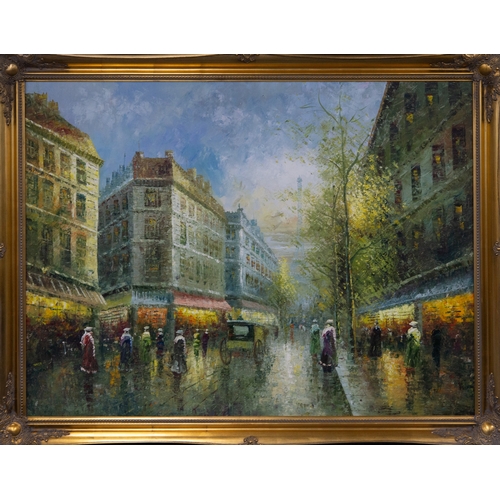 247 - L MACE (TWENTIETH CENTURY)OIL ON CANVAS Parisienne street scene Signed 35 ½” x 47 ½” (90.2cm x 120.6... 