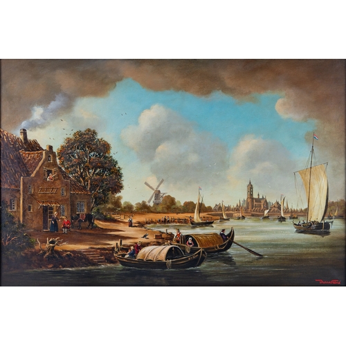 248 - DURAN FAINE (TWENTIETH CENTURY) OIL ON CANVAS Dutch canal sceneSigned 23 ½” x 35 ½” (59.6cm x 90.2cm... 