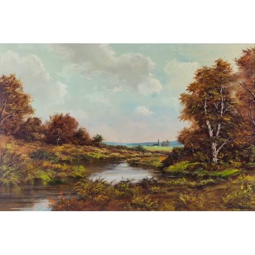 249 - DURAN FAINE (TWENTIETH CENTURY) OIL ON CANVASRiverscape with church in the distance Signed 23 ½” x 3... 