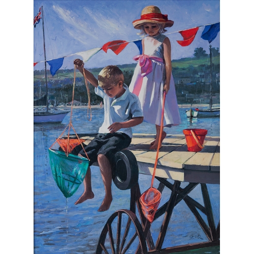 154 - SHEREE VALENTINE DAINES (1959) ARTIST SIGNED LIMITED EDITION COLOUR PRINT‘Fishing from the Jetty’ (1... 