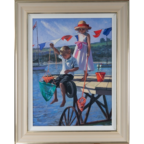 154 - SHEREE VALENTINE DAINES (1959) ARTIST SIGNED LIMITED EDITION COLOUR PRINT‘Fishing from the Jetty’ (1... 