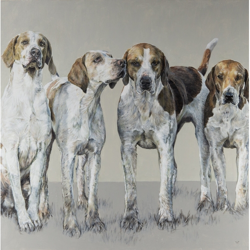 157 - VICKY PALMER (MODERN) OIL ON CANVAS ‘The Berkeley Four’ Signed, titled verso and also to gallery lab... 