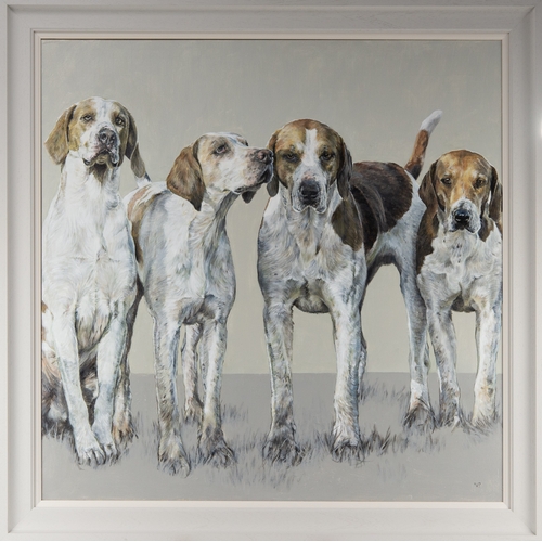 157 - VICKY PALMER (MODERN) OIL ON CANVAS ‘The Berkeley Four’ Signed, titled verso and also to gallery lab... 