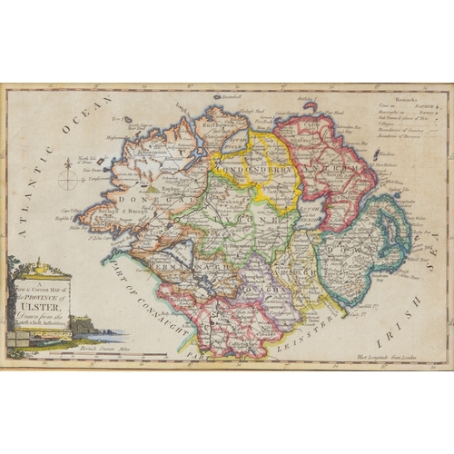 160 - ANTIQUE HAND COLOURED MAP OF ‘THE PROVINCE OF ULSTER’, 8” x 12 ½” (20.3cm x 31.7cm)