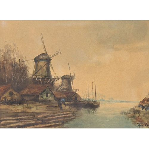 175 - ADRIAN CHRISTIAN WILLIAM TERHELL (1869-1949)WATERCOLOURS, A PAIRDutch canal scenesEach signed lower ... 