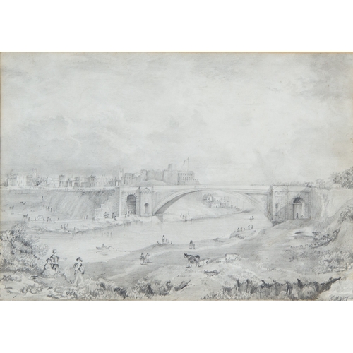 177 - AFTER J M W TURNER PENCIL and GREY WASH DRAWING'View of the Grosvenor Bridge over the River Dee'Bear... 