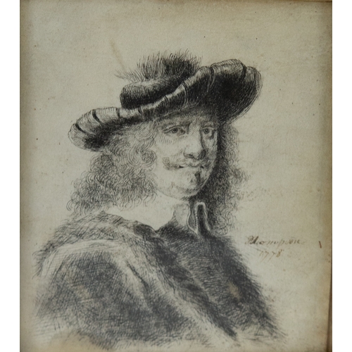 178 - MANNER OF REMBRANDT PEN & BLACK INK possibly on VELLUMStudy of a bearded man bust length wearing... 