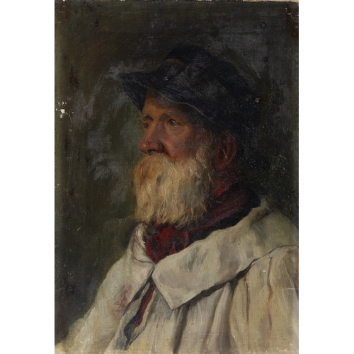 252 - UNATTRIBUTED (EARLY TWENTIETH CENTURY) OIL ON CANVAS Quarter length portrait of a bearded man in bla... 