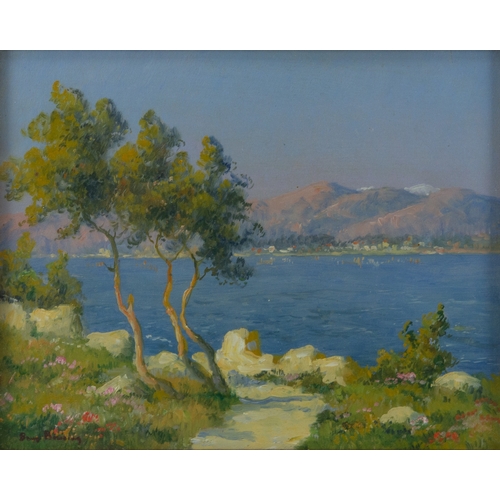 253 - THREE EARLY TWENTIETH CENTURY INDISTINCTLY SIGNED PAINTINGS GOUACHEMediterranean coastal scene 7 ¼” ... 