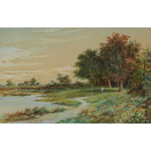 253 - THREE EARLY TWENTIETH CENTURY INDISTINCTLY SIGNED PAINTINGS GOUACHEMediterranean coastal scene 7 ¼” ... 