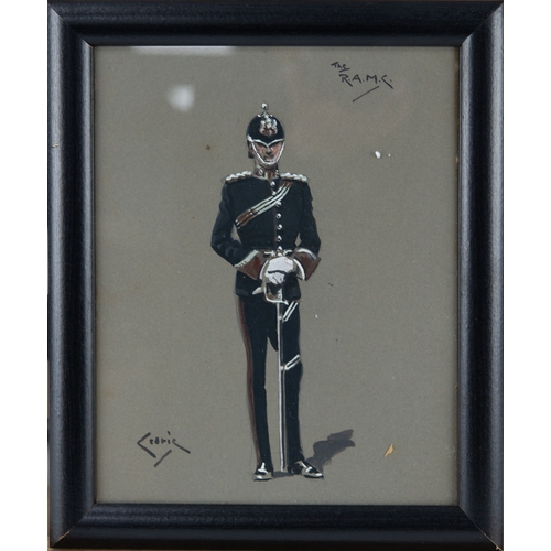 256 - CEDRIC (TWENTIETH CENTURY)PAIR OF GOUACHE DRAWINGS ON GREY PAPERMilitary Portraits‘The R.A.M.C’‘The ... 