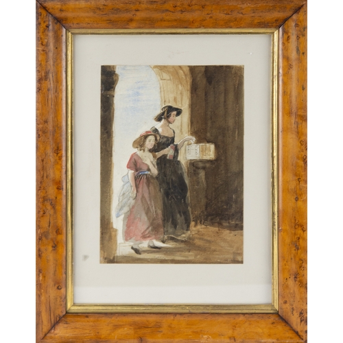 257 - UNATTRIBUTED (NINETEENTH CENTURY)WATERCOLOURTwo ladies entering churchUnsigned10 ½” x 7 ½” (26.7cm x... 