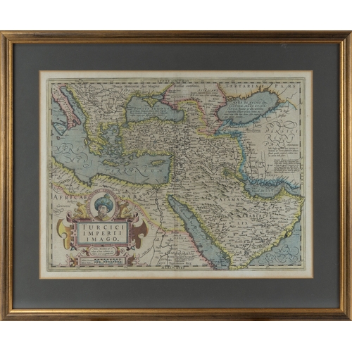 162 - ANTIQUE HAND COLOURED MAP OF THE OTTOMAN EMPIRE, ‘TURCICI IMPERII IMAGO’, BY GERARD MERCATOR, with p... 