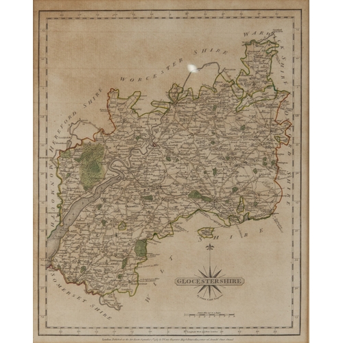 163 - ANTIQUE HAND COLOURED MAP OF GLOUESTERSHIRE BY RIC BLOME, with crest, 13” x 10 ¼” (33cm x 26cm), no ... 