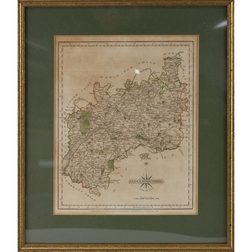 163 - ANTIQUE HAND COLOURED MAP OF GLOUESTERSHIRE BY RIC BLOME, with crest, 13” x 10 ¼” (33cm x 26cm), no ... 