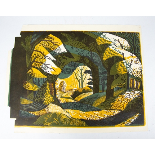 332 - NORMAN JAQUES (1922-2014) TWO UNSIGNED AND UNTITLED COLOUR PRINTSWoodland scene Paper size: 18