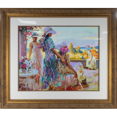 315 - PINO DAENI ARTIST SIGNED LIMITED EDITION COLOUR PRINT On the Terrace (188/395)23 ½” x 29 ½” (59.7cm ... 