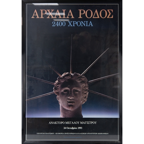 329 - GREEK EXHIBITION POSTER PRINT, depicting the clay head of the Sun God and entitled Ancient Rhodes 24... 