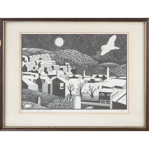 327 - J.F. MILES ARTIST SIGNED LIMITED EDITION BLACK & WHITE ENGRAVING Owl flying over Bridgegate, Sto... 