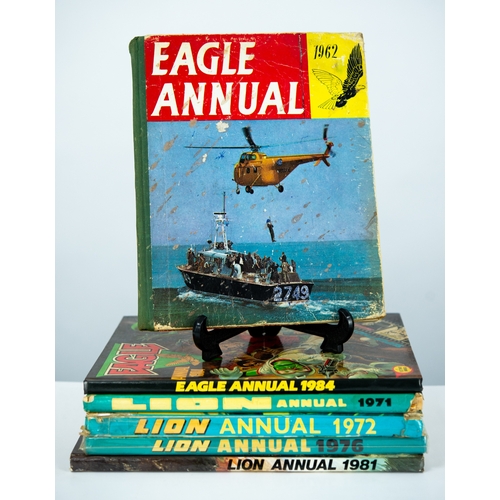 93 - TWO EAGLE ANNUALS, viz, 1962, scuffed and stain splashes, 1984, good, together with FOUR LION ANNUAL... 