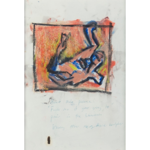 183 - RICHARD FITTON (1990) MIXED MEDIA SKETCH 'After Henry Moore Sculpture' Abstract male, with text 5