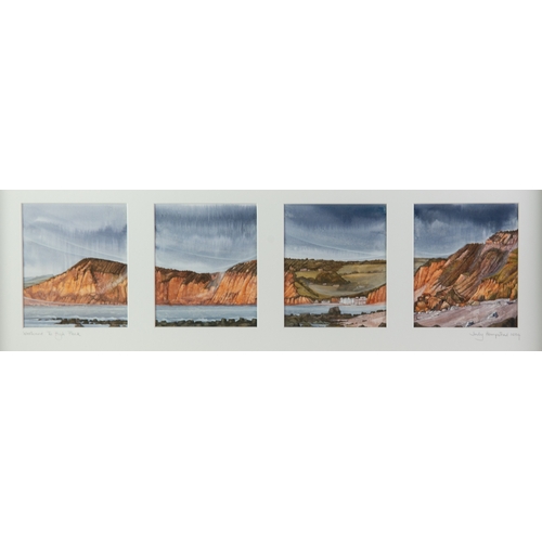 189 - JUDY HEMPSTEAD (TWENTIETH CENTURY) SUITE OF FOUR WATERCOLOURS ‘Westward to High Peak’ Signed, tilted... 