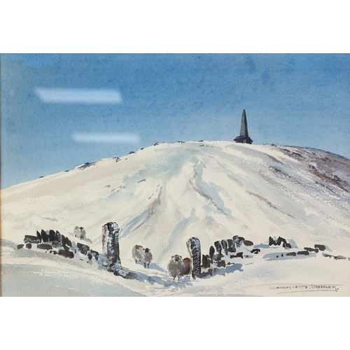 209 - DONALD CROSSLEY (1932-2014) PAIR OF WATERCOLOURSViews of Stoodley Pike in the snowSigned 11” x 15” (... 