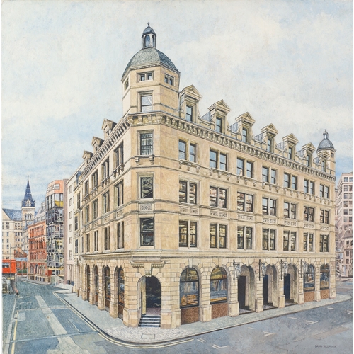 210 - DAVID HILLHOUSE (1945) COMMISSIONED MIXED MEDIA ON BOARD60 Spring Gardens, ManchesterSigned 17 ¾” x ... 