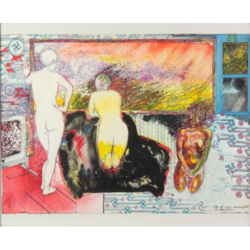 211 - KEITH ORMONDROYD (TWENTIETH CENTURY) MIXED MEDIA ON PAPER ‘City of Love- midnight on television’ Sig... 